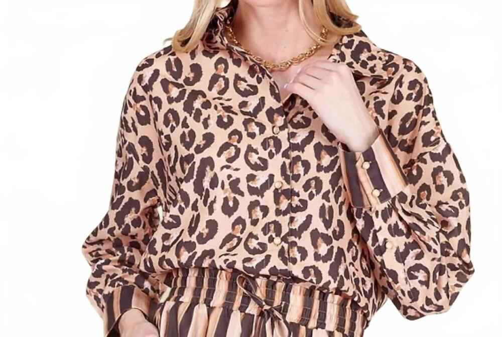 NEW JOY JOY savannah chic button-down shirt in leopard